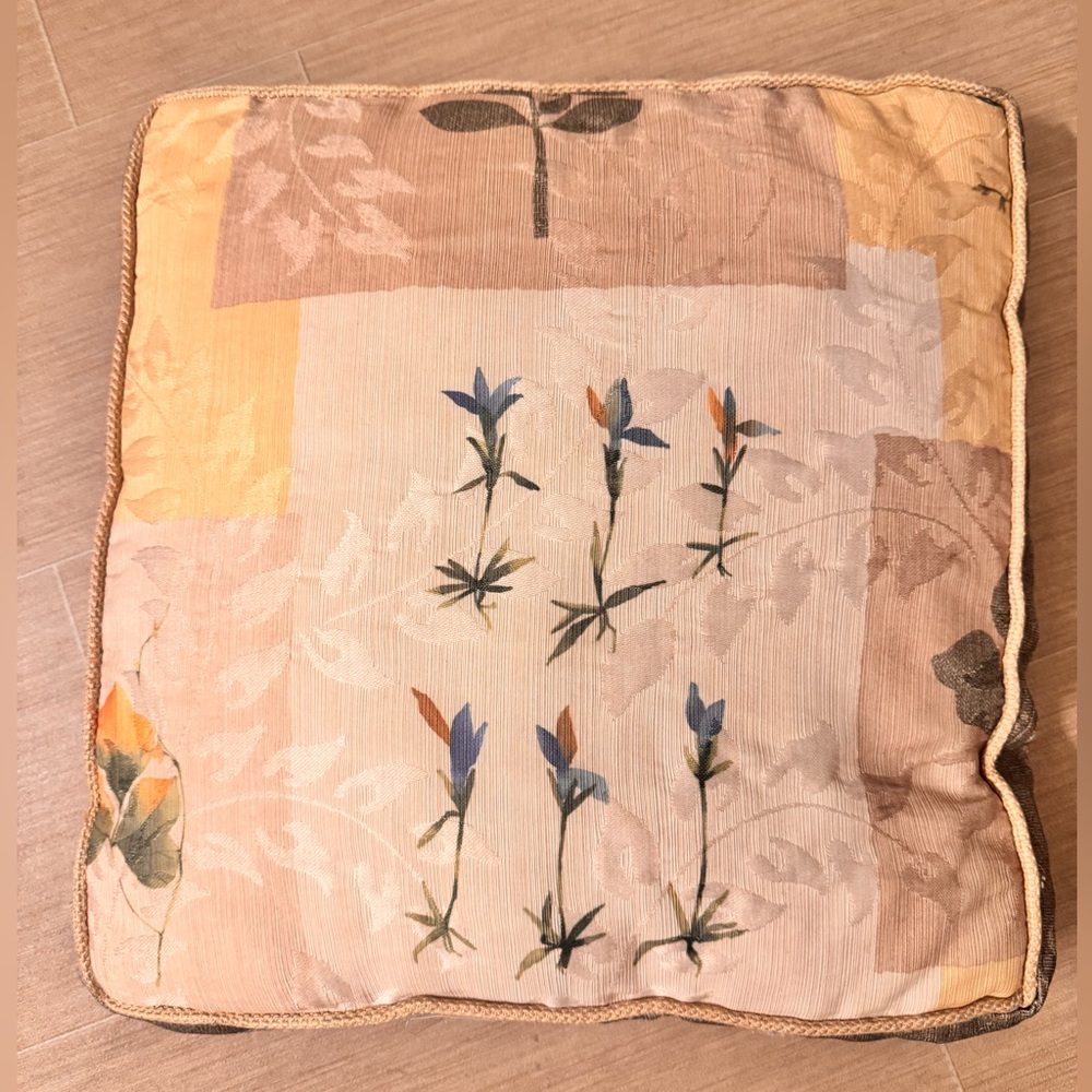 Tommy Bahama Yellow and Blue Floral Patchwork Throw Pillow 19” x 19”